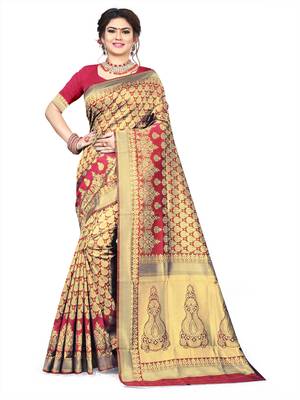 red woven art silk saree with blouse 1