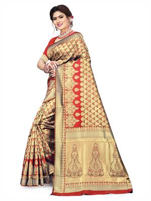 red woven art silk saree with blouse 2