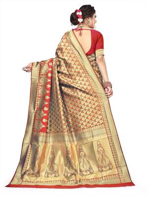 red woven art silk saree with blouse 3