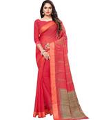 Pink printed cotton saree with blouse