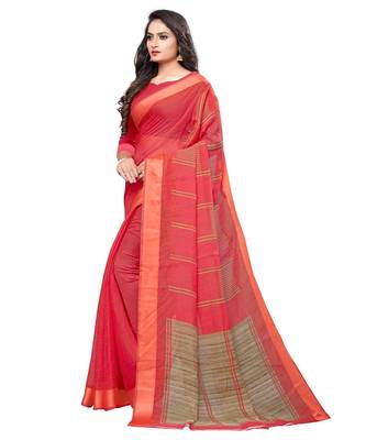 Pink printed cotton saree with blouse 2