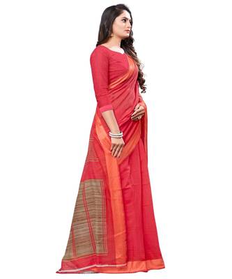 Pink printed cotton saree with blouse 3