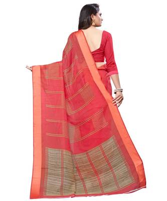 Pink printed cotton saree with blouse 4