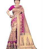 magenta woven art silk saree with blouse