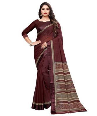 Red printed cotton saree with blouse 1