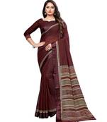 Red printed cotton saree with blouse