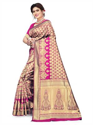 magenta woven art silk saree with blouse 2
