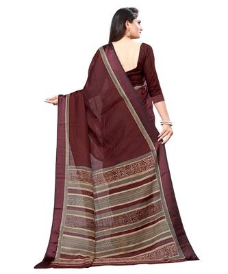 Red printed cotton saree with blouse 4