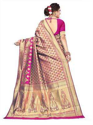 magenta woven art silk saree with blouse 3