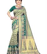 green woven art silk saree with blouse