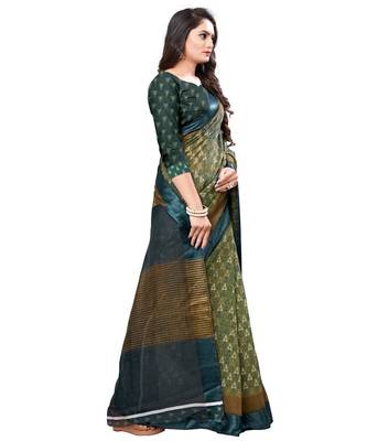 Green printed cotton saree with blouse 3