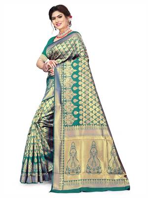 green woven art silk saree with blouse 2