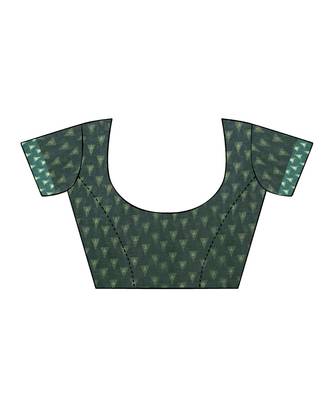 Green printed cotton saree with blouse 5