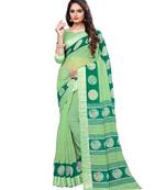 Green printed cotton saree with blouse