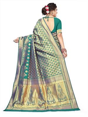 green woven art silk saree with blouse 3
