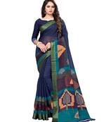 Blue printed cotton saree with blouse