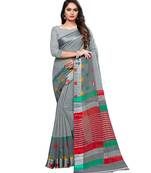 Grey printed cotton saree with blouse