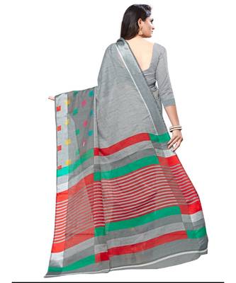 Grey printed cotton saree with blouse 4