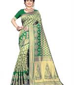 green woven art silk saree with blouse