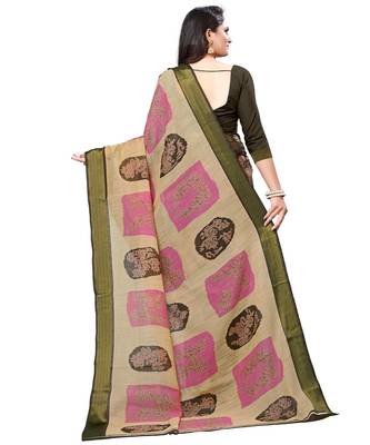 Brown printed cotton saree with blouse 4