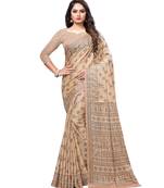 Beige printed Silk blend saree with blouse
