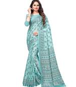 Green printed Silk blend saree with blouse