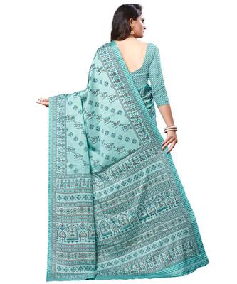 Green printed Silk blend saree with blouse 4