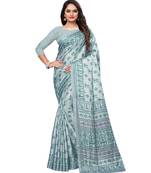 Grey printed Silk blend saree with blouse