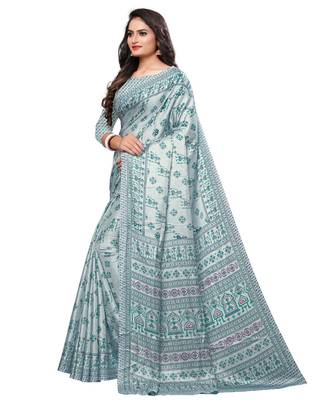 Grey printed Silk blend saree with blouse 2
