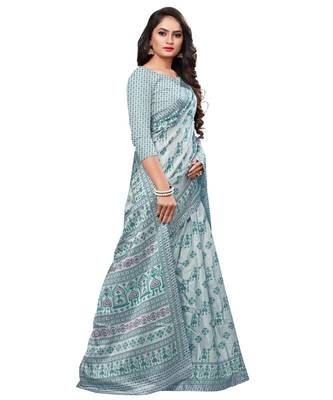 Grey printed Silk blend saree with blouse 3
