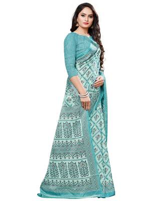 Green printed Silk blend saree with blouse 3