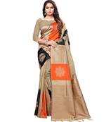 Beige woven art silk saree with blouse