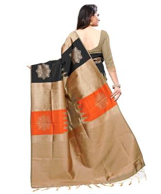 Beige woven art silk saree with blouse 4