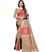 Beige woven art silk saree with blouse