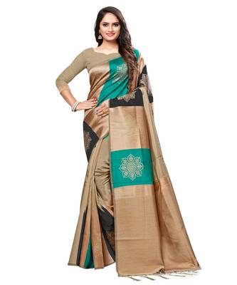 Beige woven art silk saree with blouse 1