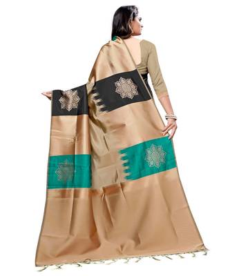 Beige woven art silk saree with blouse 4