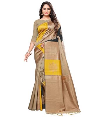 Beige woven art silk saree with blouse 1