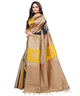 Beige woven art silk saree with blouse 2
