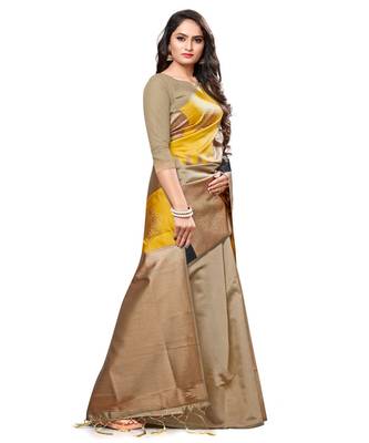 Beige woven art silk saree with blouse 3
