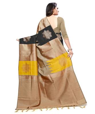 Beige woven art silk saree with blouse 4
