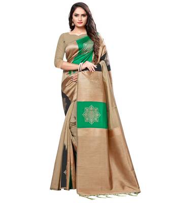 Beige woven art silk saree with blouse 1