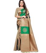 Beige woven art silk saree with blouse