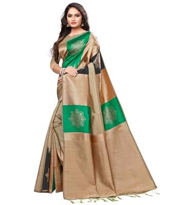 Beige woven art silk saree with blouse 2
