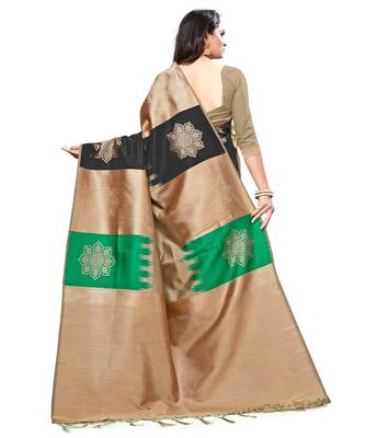 Beige woven art silk saree with blouse 4