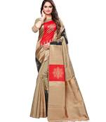 Beige woven art silk saree with blouse