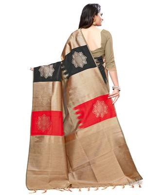 Beige woven art silk saree with blouse 4