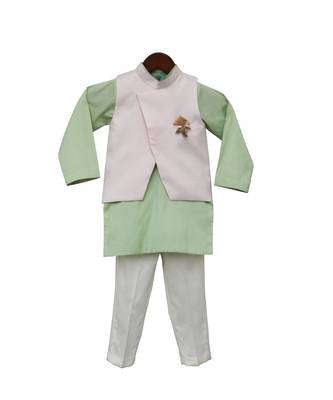 Pastel Peach Plain Nehru Jacket Set 1