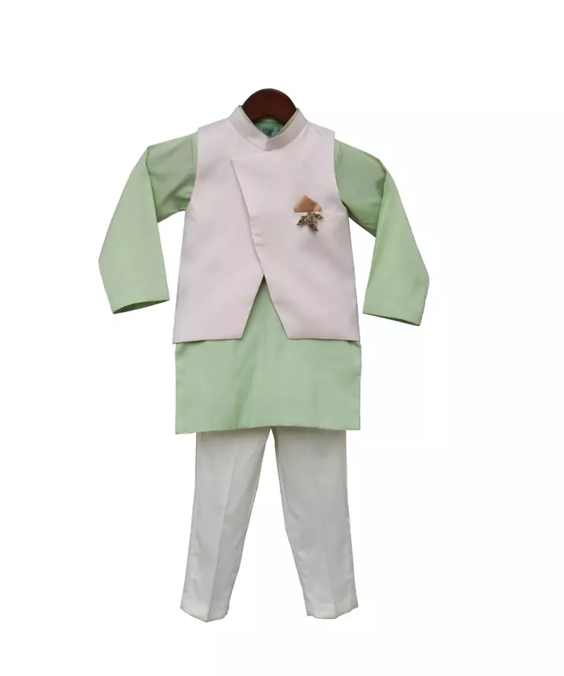 Light Peach Nehru Jacket with Kurta & Pant