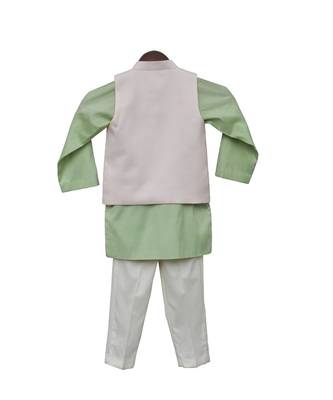 Pastel Peach Plain Nehru Jacket Set 2