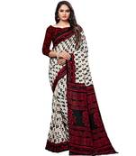 Cream printed cotton saree with blouse